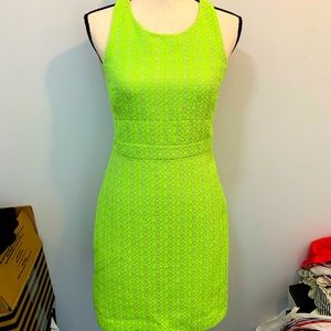 Jcrew beautiful neon green houndstooth tweed dress